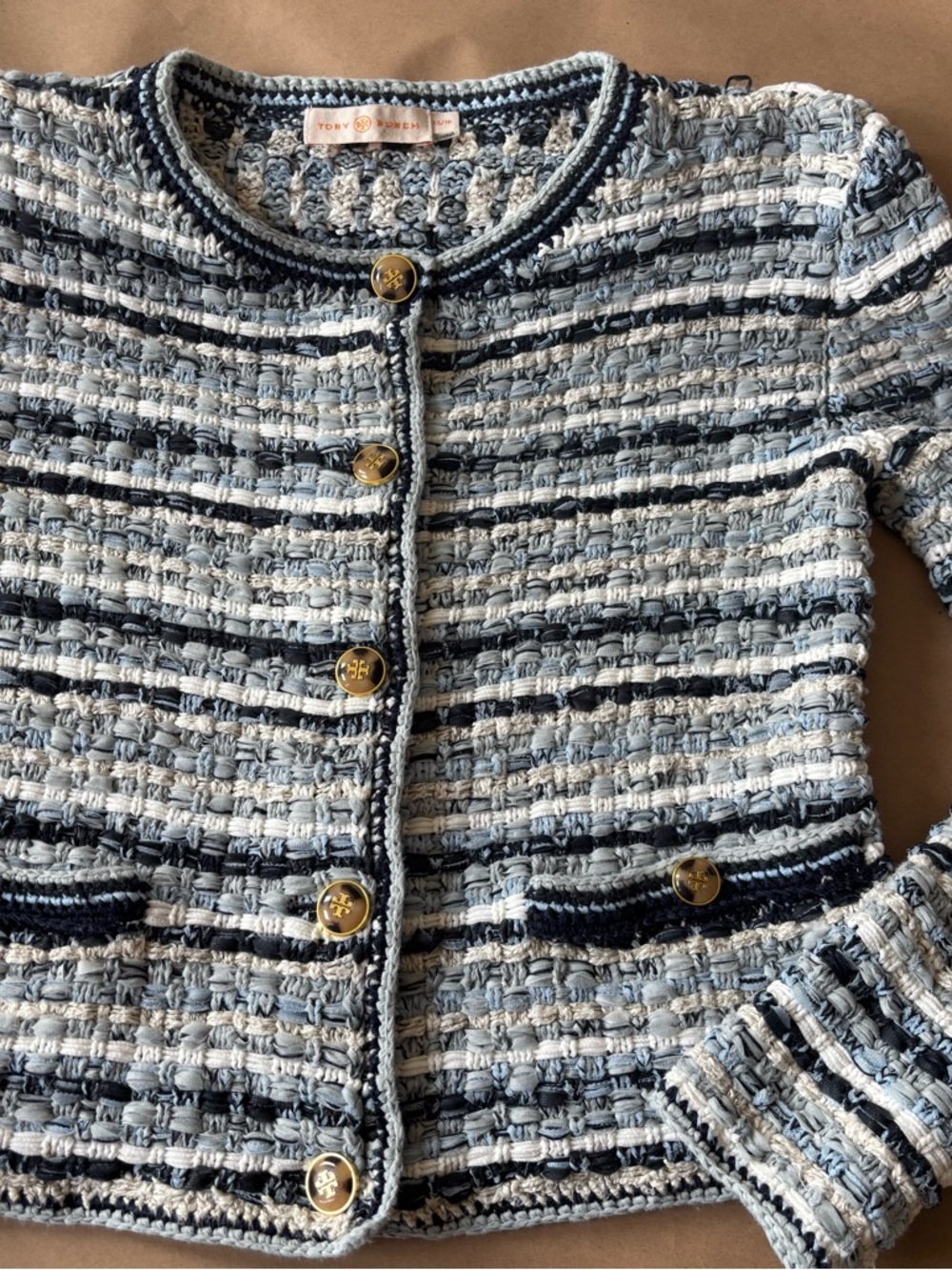Tory Burch Gorgeous Kendra Tweed Cardigan
Leopard Monogram Buttons
XS